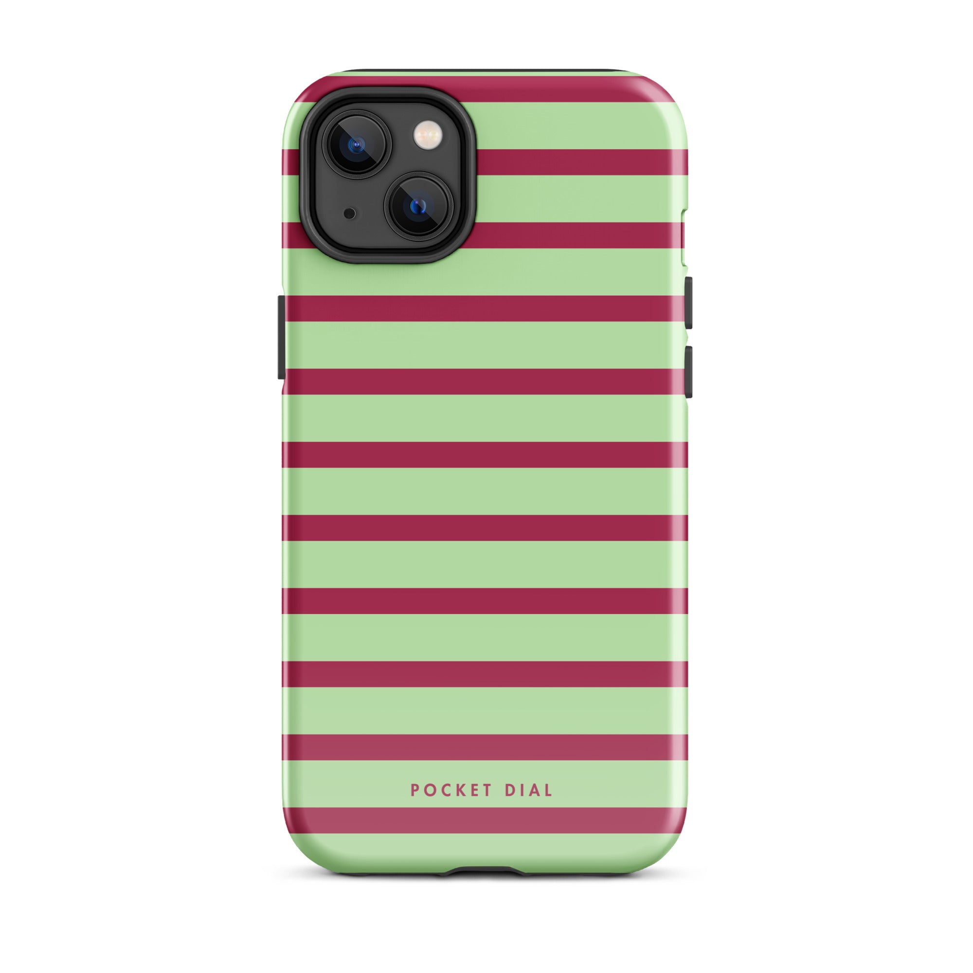 Cherry Matcha Stripe tough iPhone case with gloss finish, front view – Pocket Dial