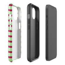 Cherry Matcha Stripe tough iPhone case with gloss finish, side view – Pocket Dial