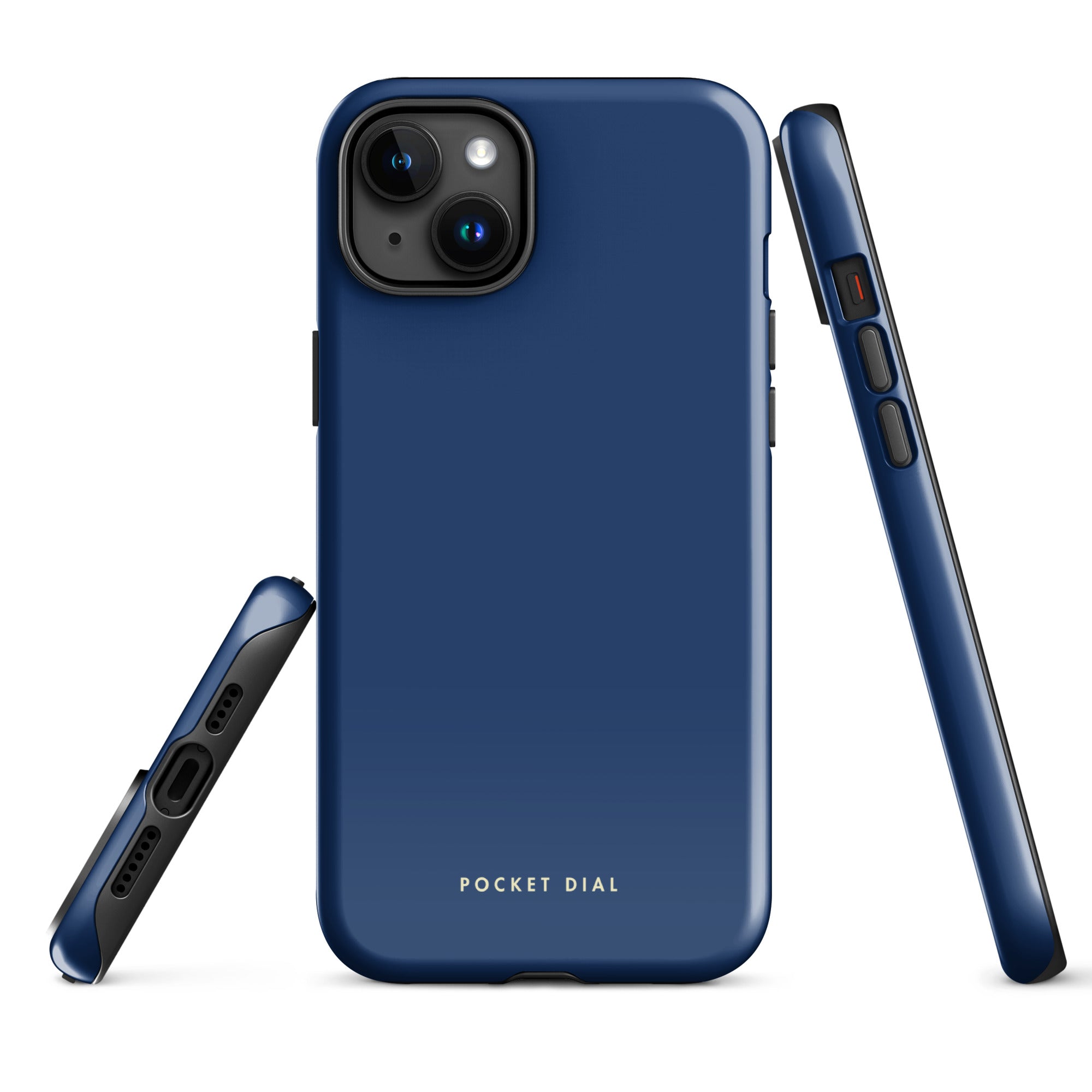 Deep Blue tough iPhone case with gloss finish, alternate front view – Pocket Dial