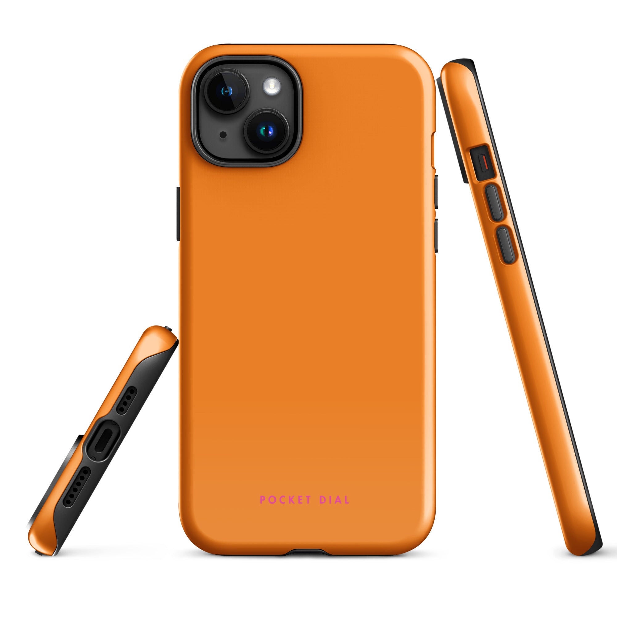 Golden Orange tough iPhone case with gloss finish, alternate front view – Pocket Dial