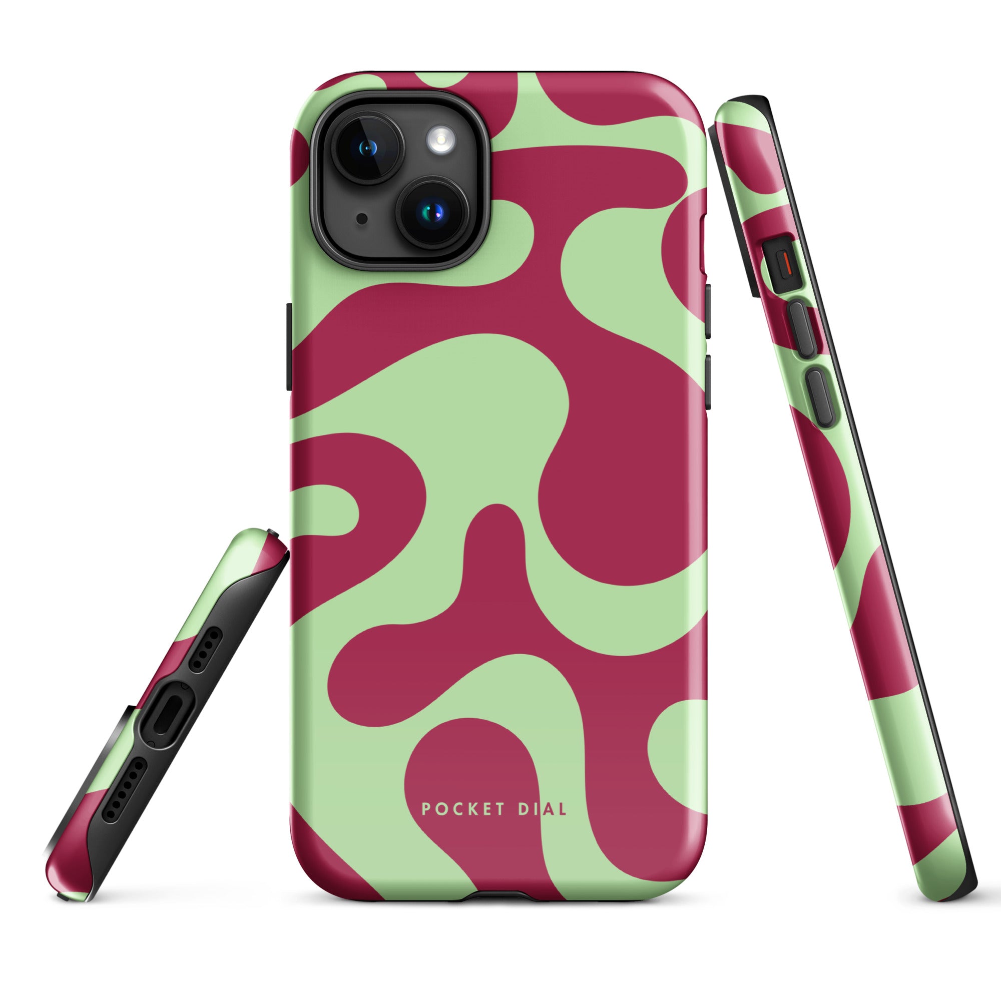 Matcha Swirl tough iPhone case with gloss finish, alternate front view – Pocket Dial