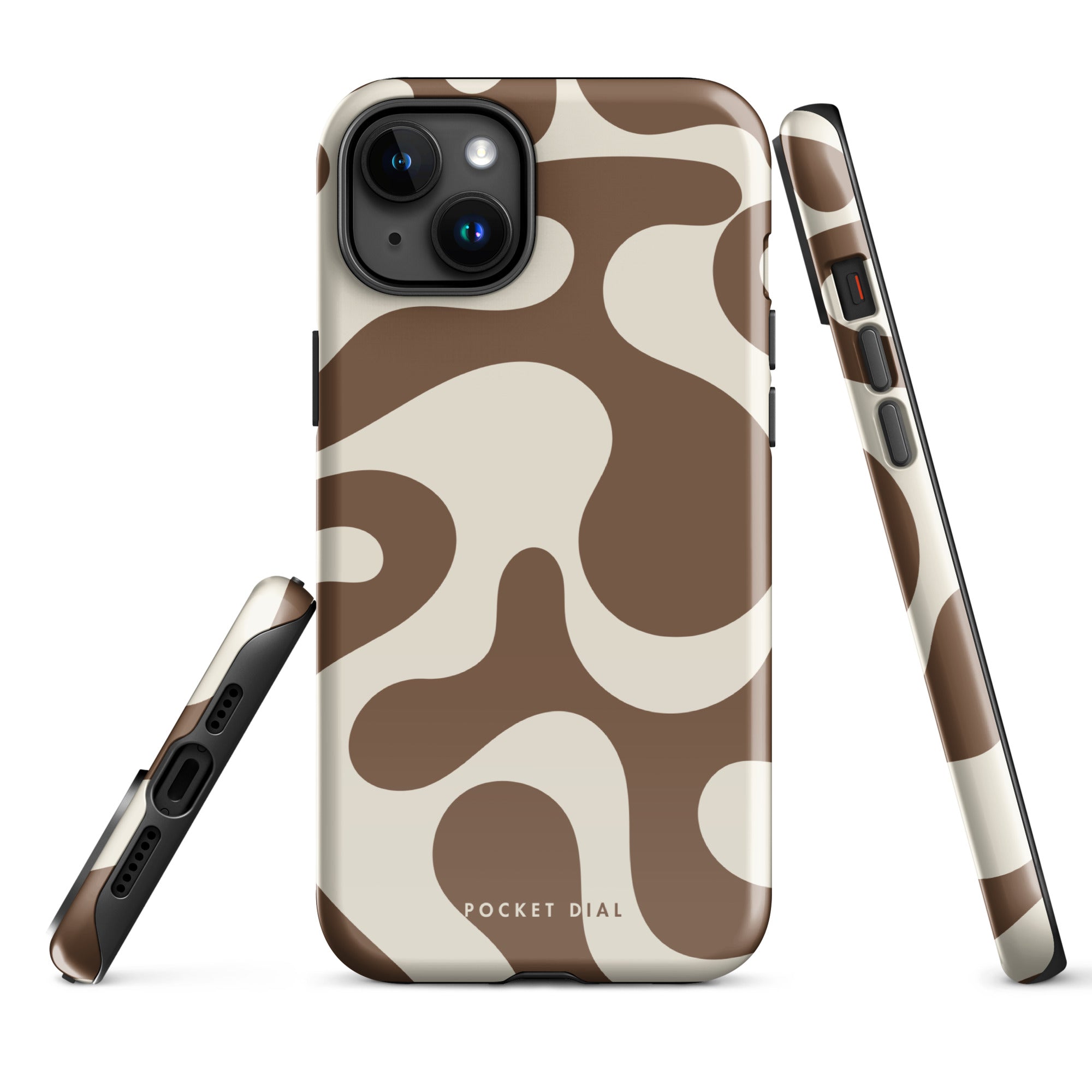 Espresso Swirl tough iPhone case with gloss finish, alternate front view – Pocket Dial