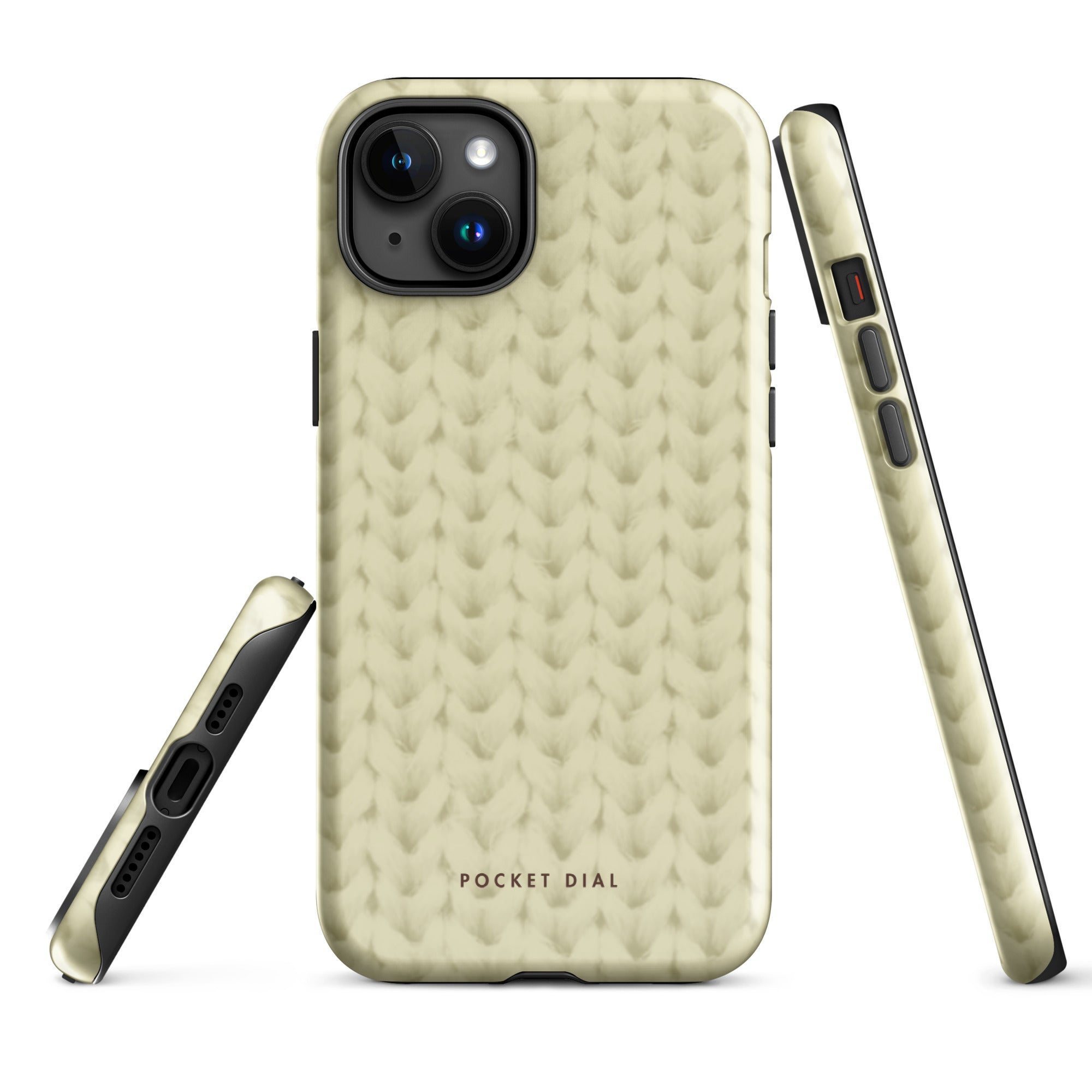 Soft Knit tough iPhone case with gloss finish, alternate front view – Pocket Dial
