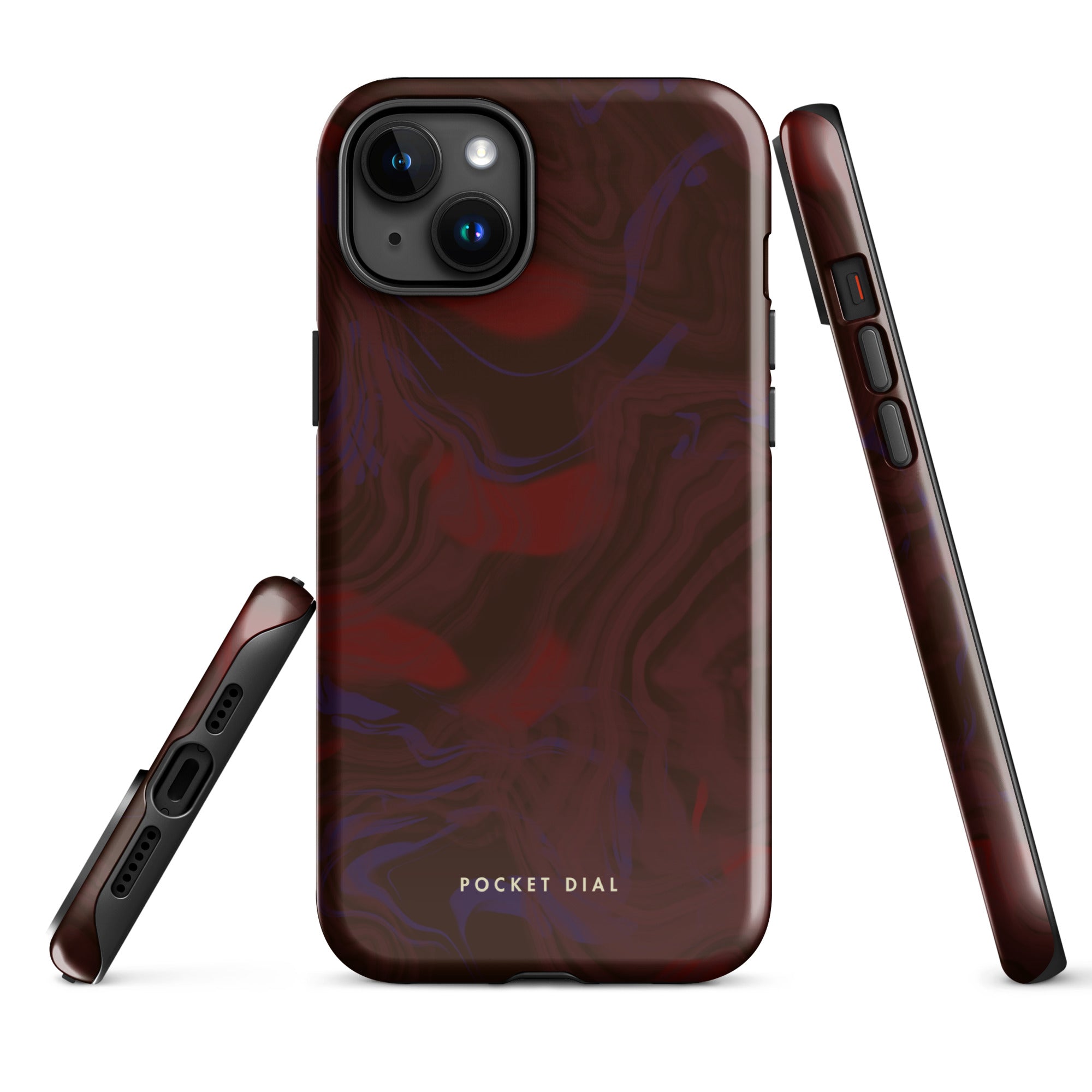 Dark Cherry tough iPhone case with gloss finish, alternate front view – Pocket Dial
