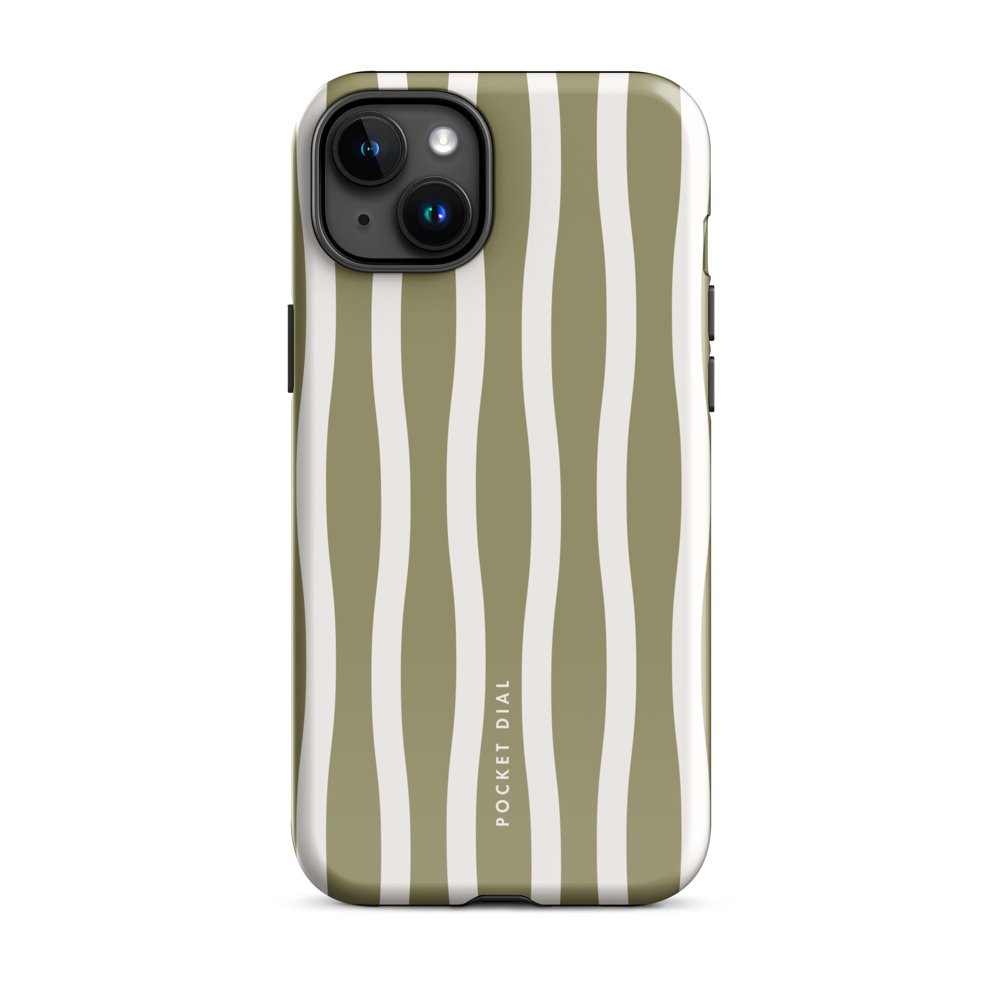 Olive Twist tough iPhone case with gloss finish, front view – Pocket Dial