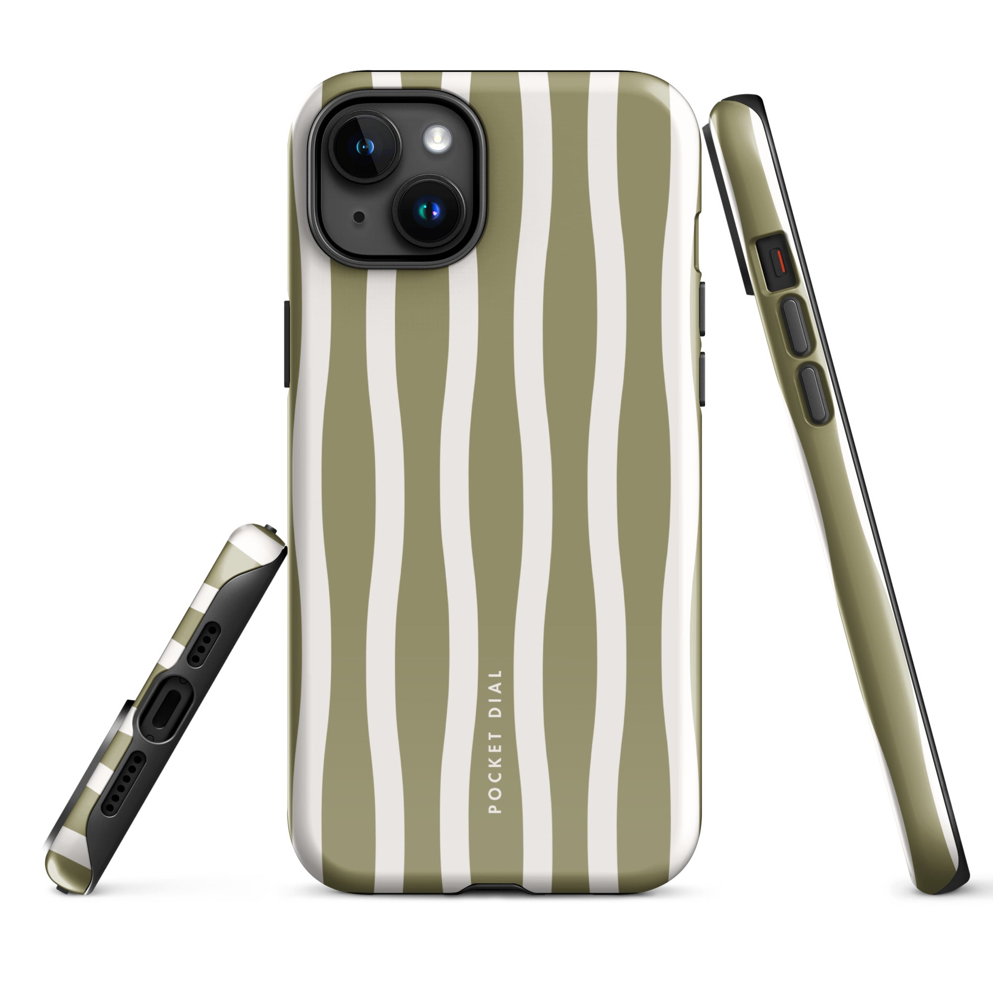 Olive Twist tough iPhone case with gloss finish, alternate front view – Pocket Dial