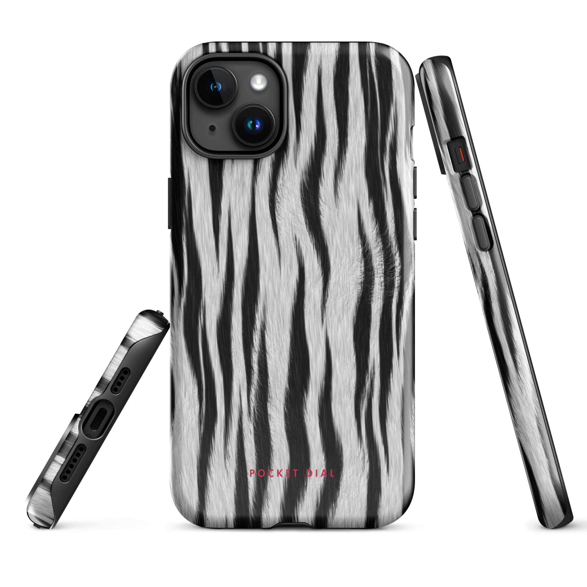 Zebra Muse black-and-white zebra tough iPhone case, alternate front view – Pocket Dial