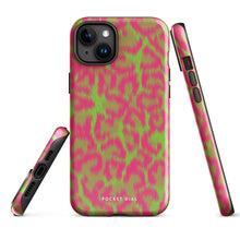 Pink Jungle pink and green animal-print tough iPhone case, alternate front view – Pocket Dial