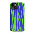 Electric Current blue and lime wave tough iPhone case, front view – Pocket Dial
