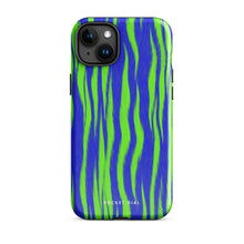 Electric Current blue and lime wave tough iPhone case, front view – Pocket Dial