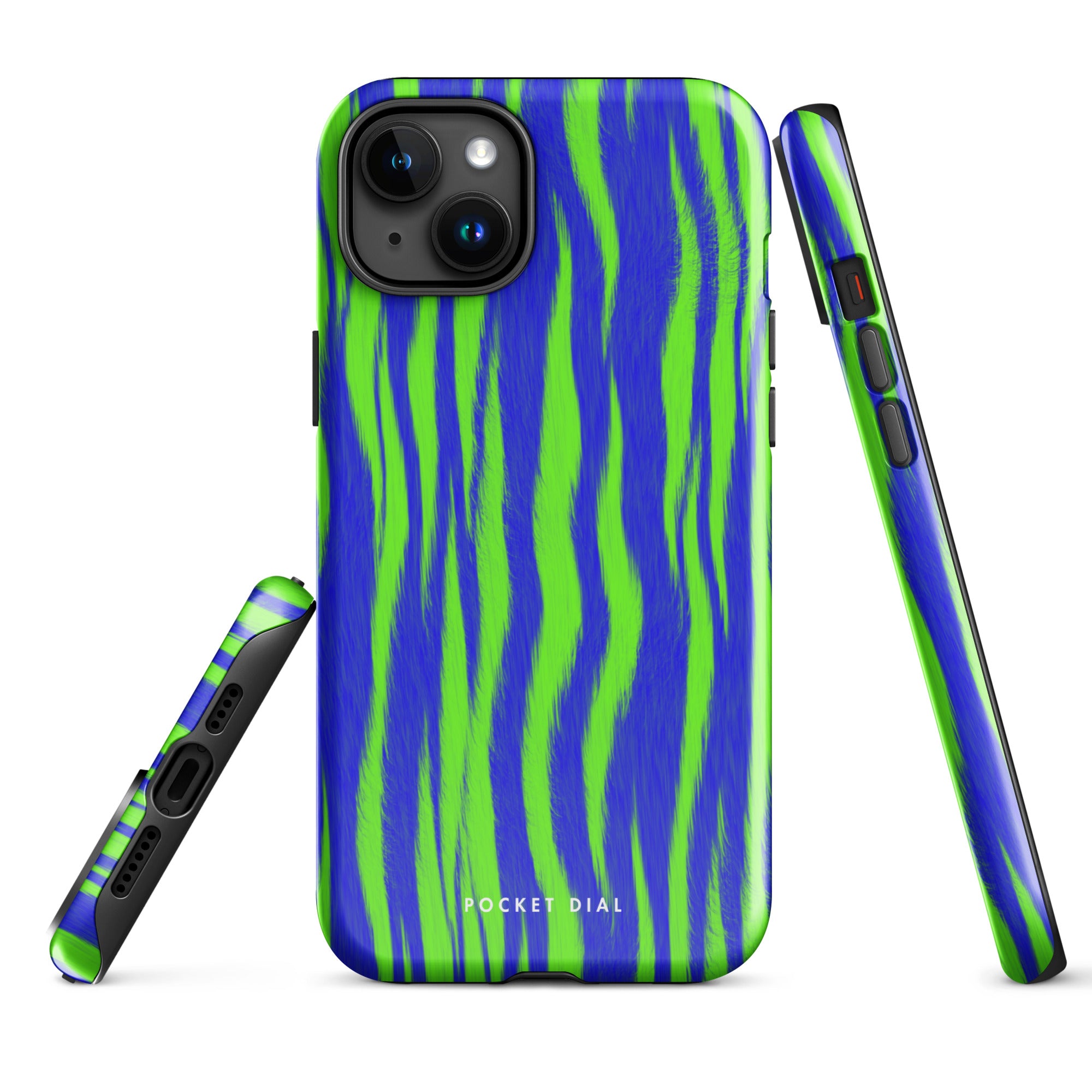 Electric Current blue and lime wave tough iPhone case, alternate front view – Pocket Dial