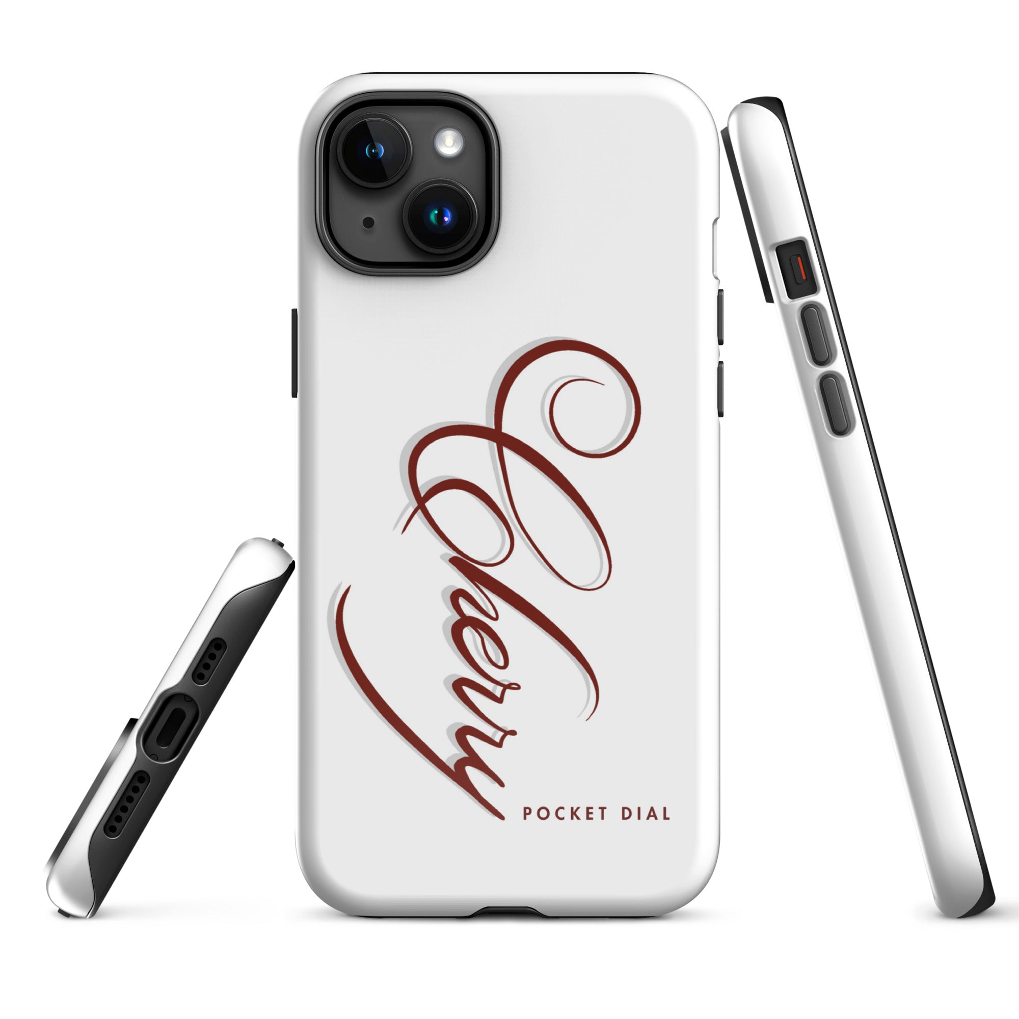 Cherry Script 🍒✍️ tough iPhone case with gloss finish, alternate front view – Pocket Dial