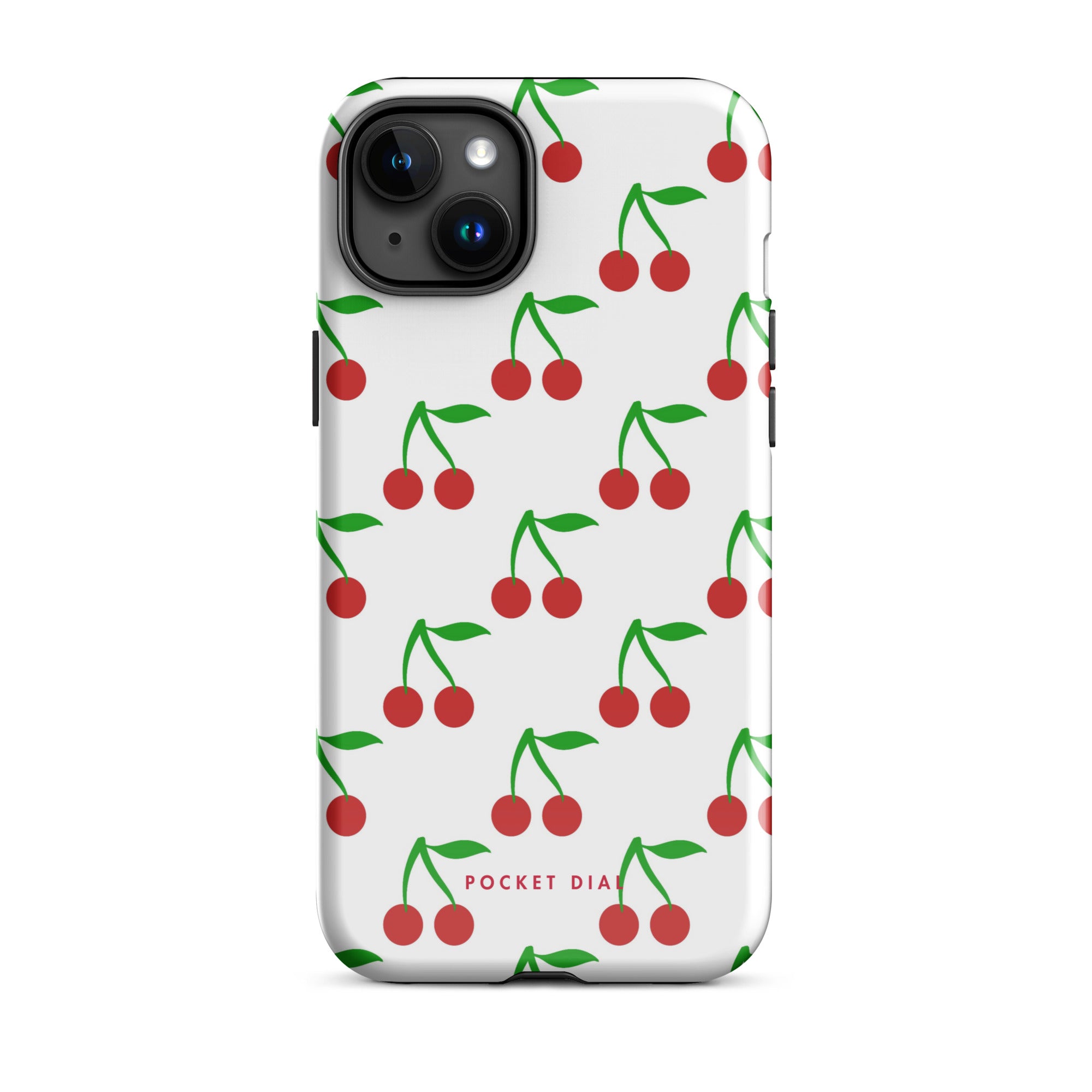 Cherry Pop 🍒🤍 tough iPhone case with gloss finish, front view – Pocket Dial