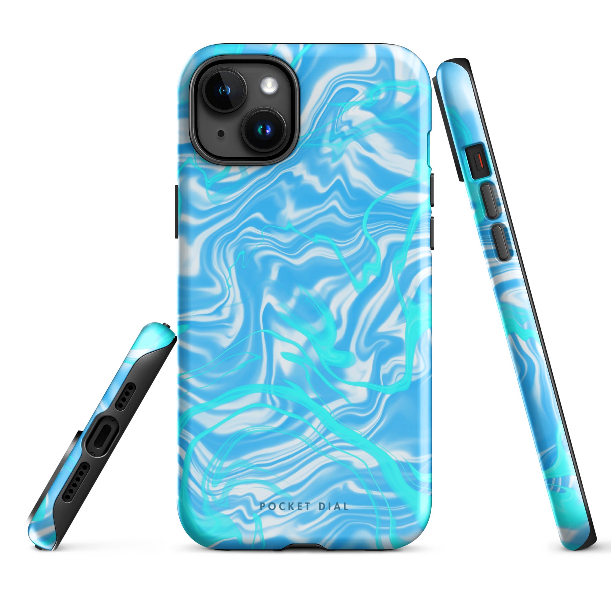 Blue Lagoon 💙🌊 tough iPhone case with gloss finish, alternate front view – Pocket Dial