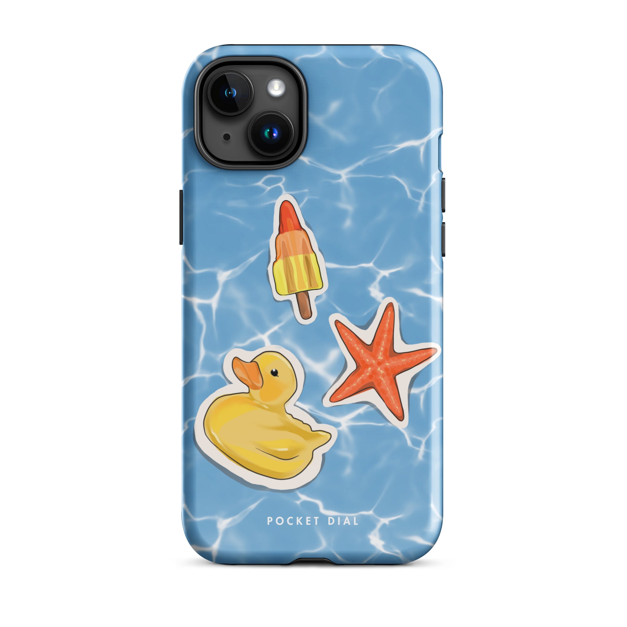 Poolside Club 🦆⭐️ tough iPhone case with gloss finish, front view – Pocket Dial