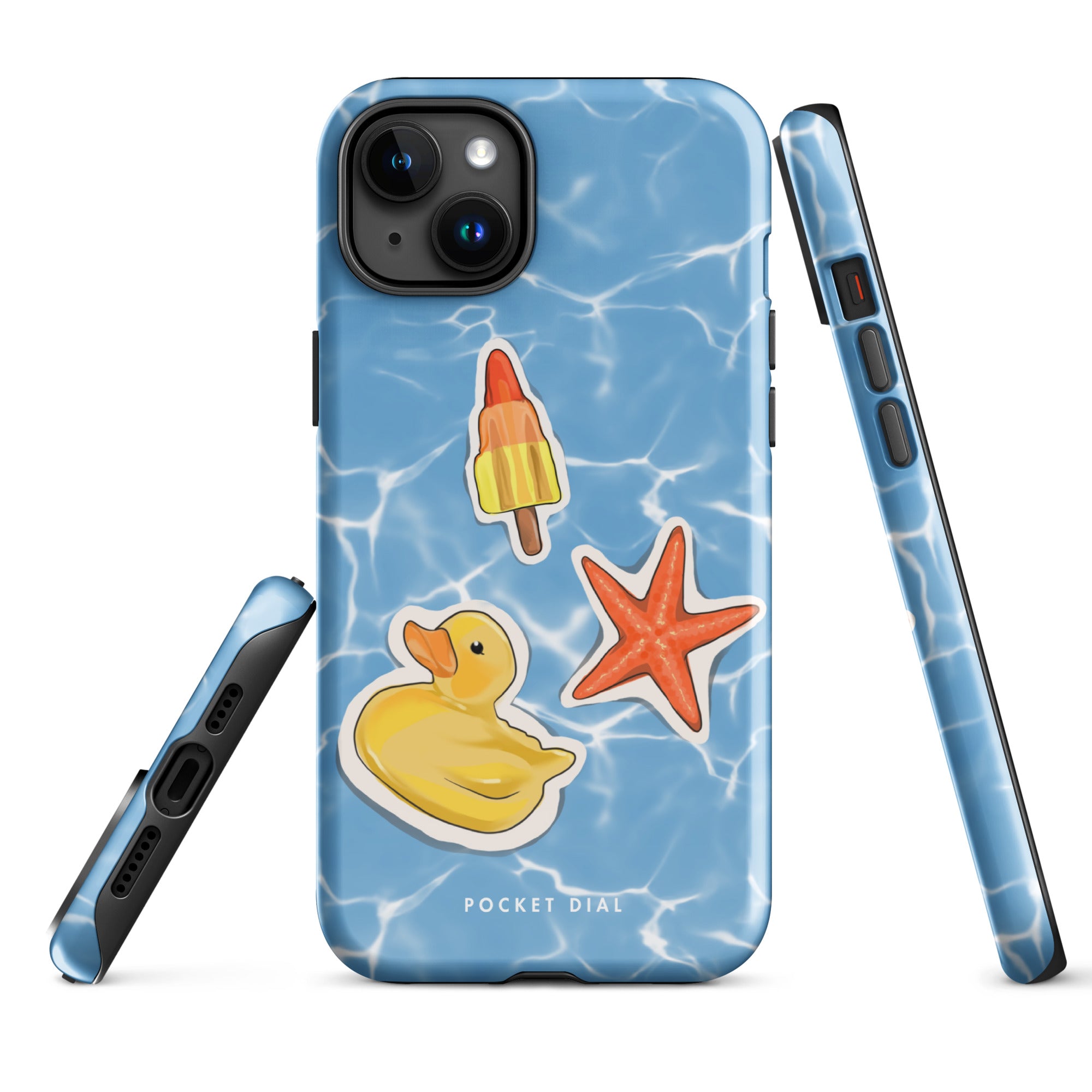 Poolside Club 🦆⭐️ tough iPhone case with gloss finish, alternate front view – Pocket Dial