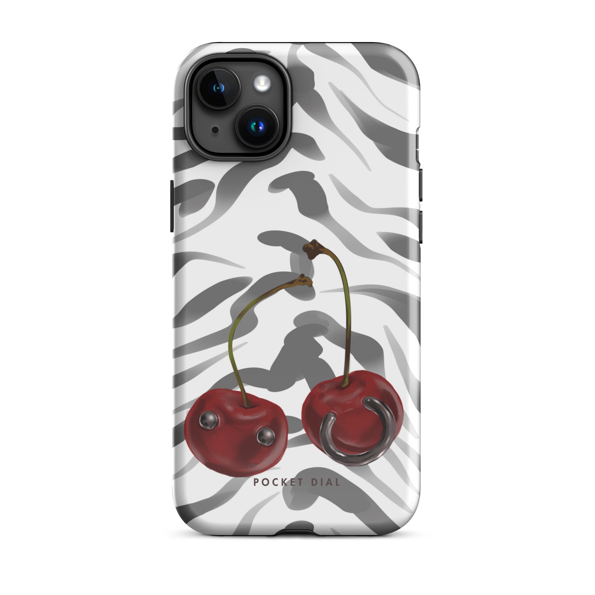 Cherry Zebra 🍒🦓 tough iPhone case with gloss finish, front view – Pocket Dial