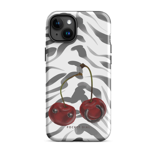 Cherry Zebra 🍒🦓 tough iPhone case with gloss finish, front view – Pocket Dial