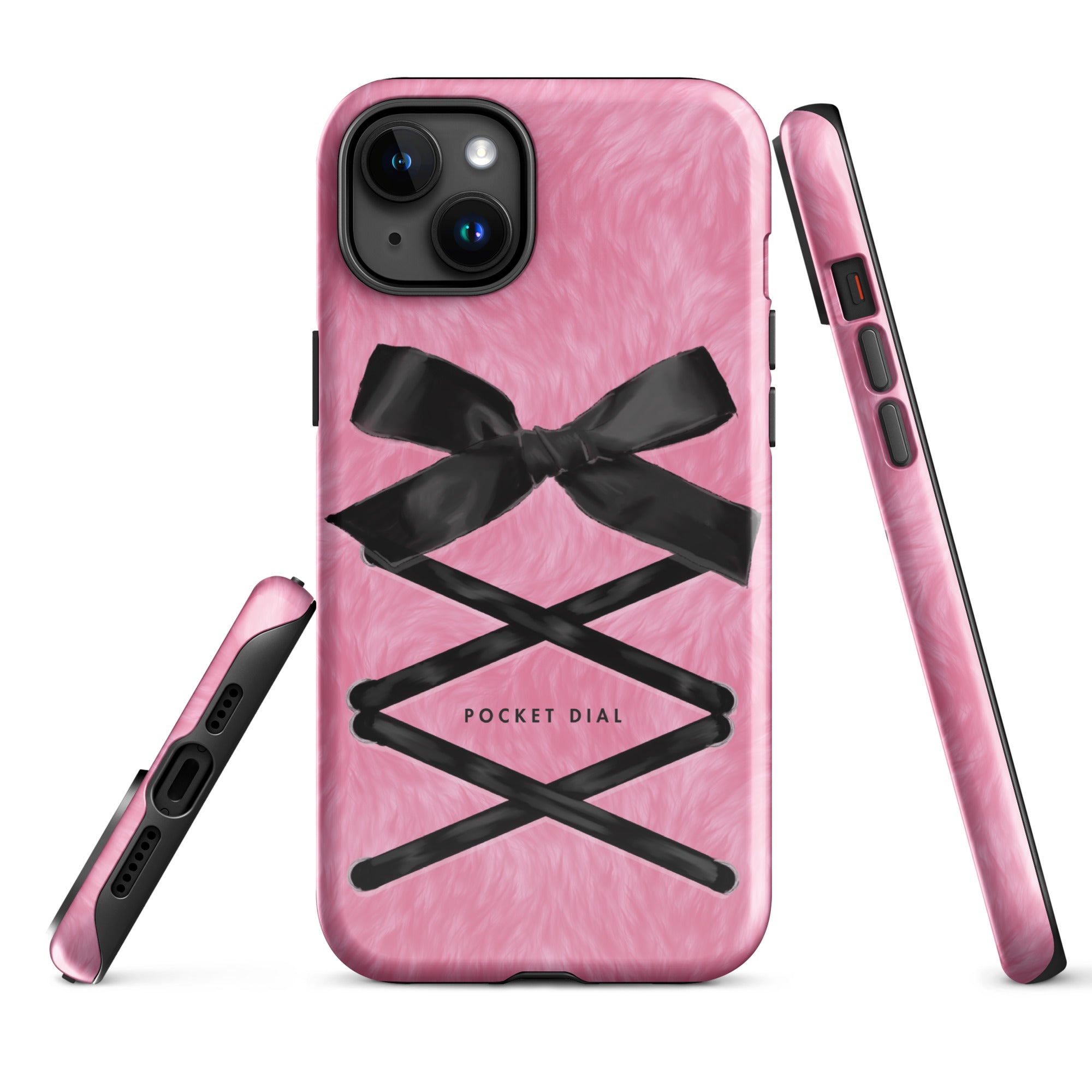 Laced Up black lace and bow tough iPhone case, alternate front view – Pocket Dial