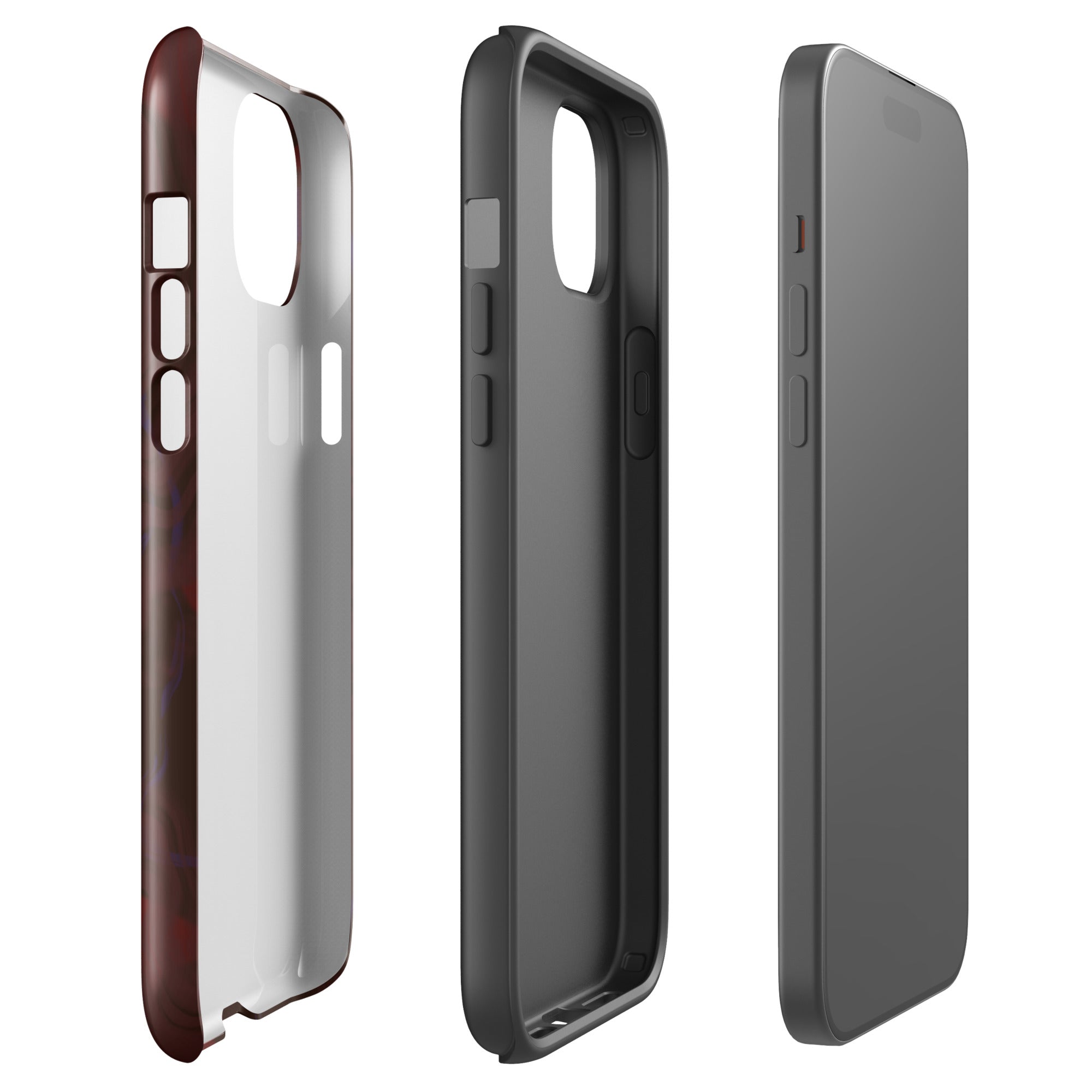 Dark Cherry tough iPhone case with gloss finish, side view – Pocket Dial