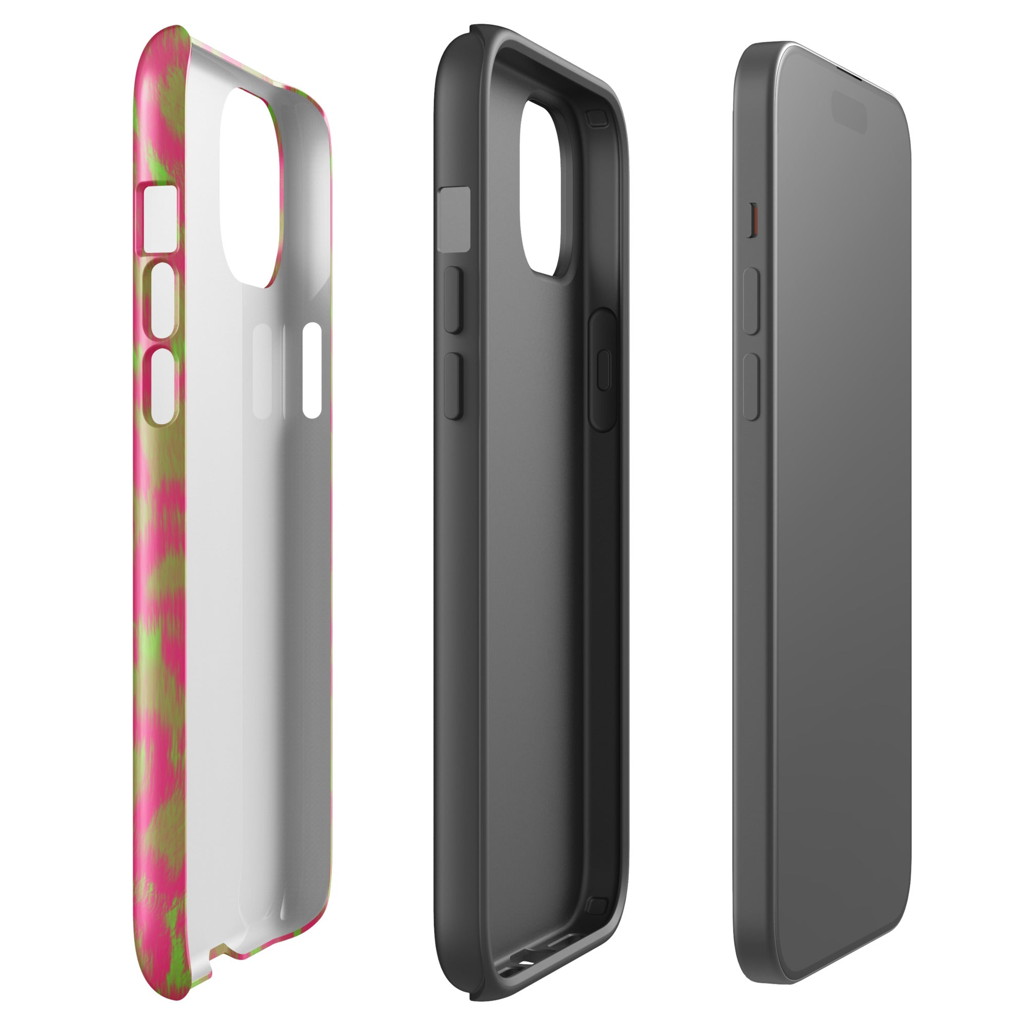 Pink Jungle pink and green animal-print tough iPhone case, side view – Pocket Dial