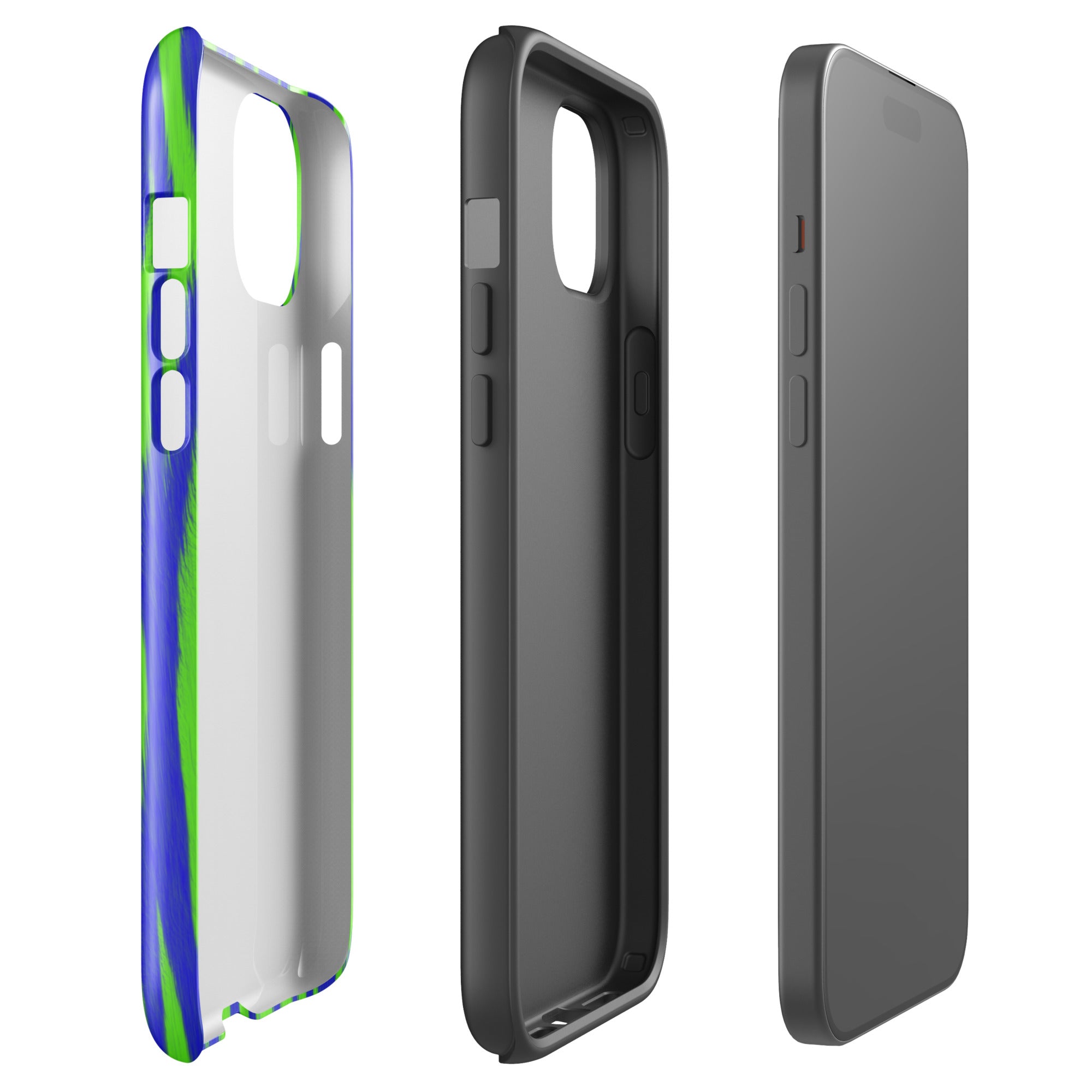 Electric Current blue and lime wave tough iPhone case, side view – Pocket Dial
