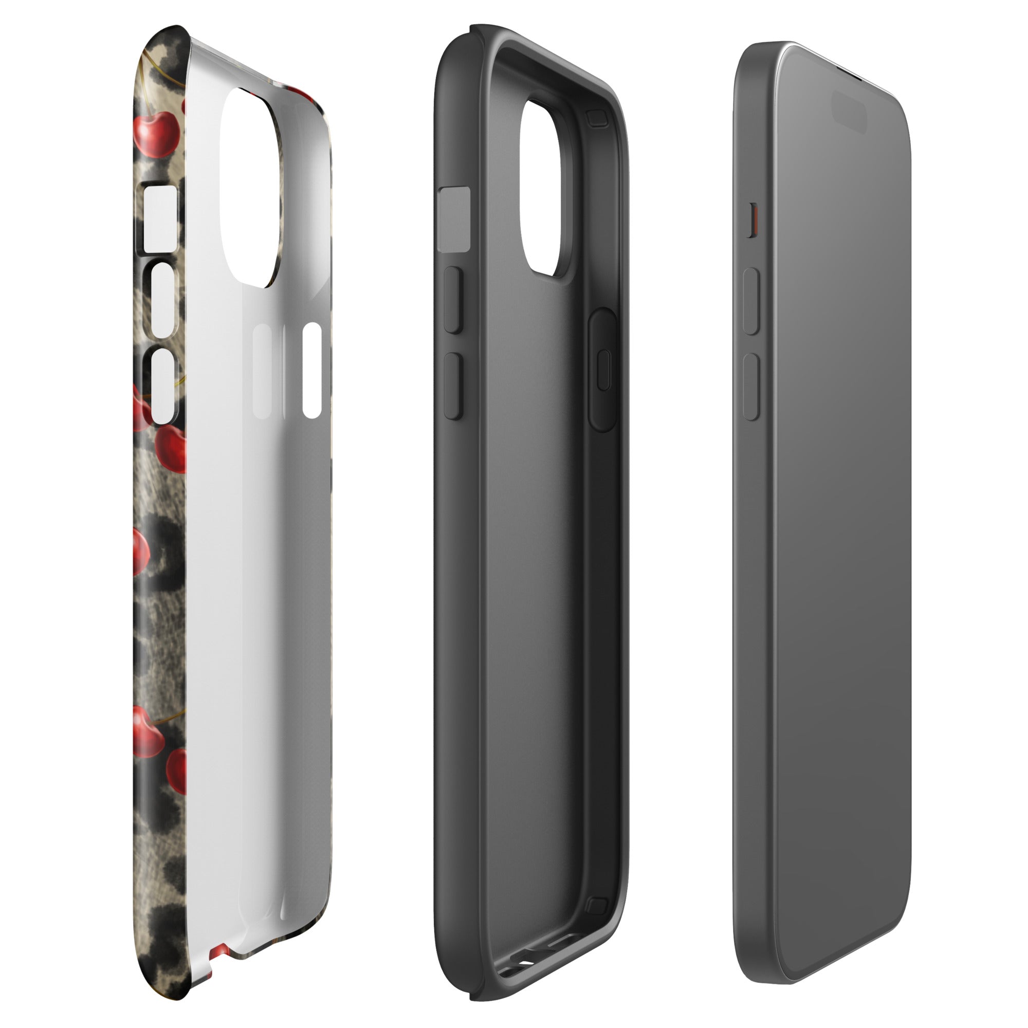 Wild Cherry 🍒🐆 tough iPhone case with gloss finish, side view – Pocket Dial