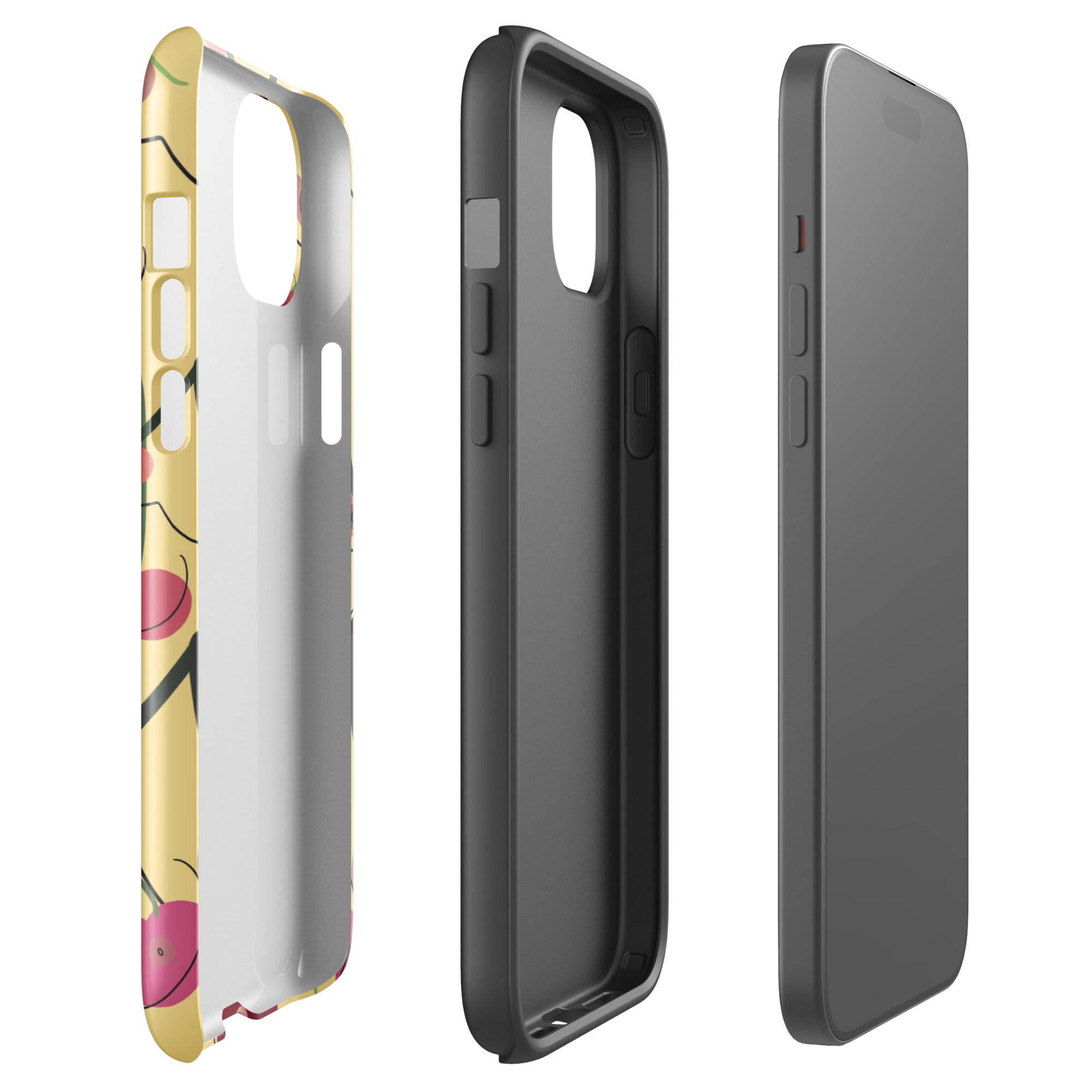 Cherry Crush 🍒💛 tough iPhone case with gloss finish, side view – Pocket Dial